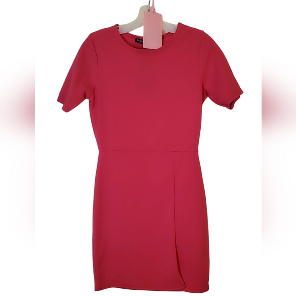 Nasty Gal hot pink mini dress with micro side slit, size 6